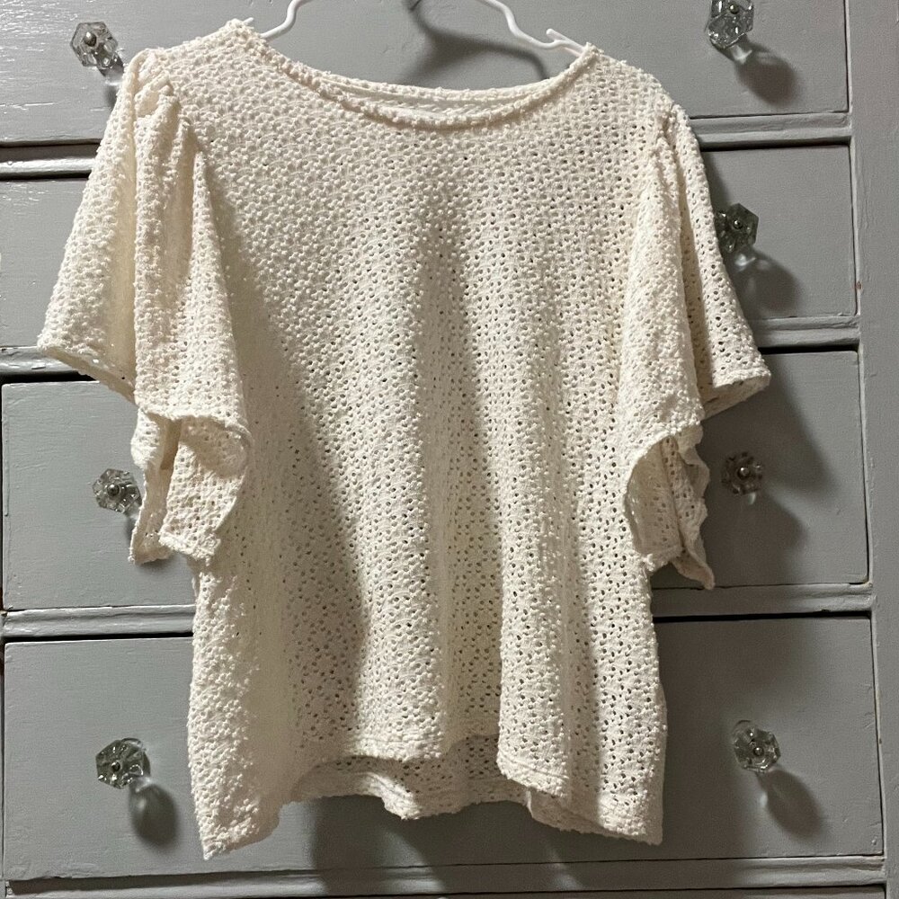 MADEWELL - White Open-Knit Flow-y Short-Sleeve Blouse